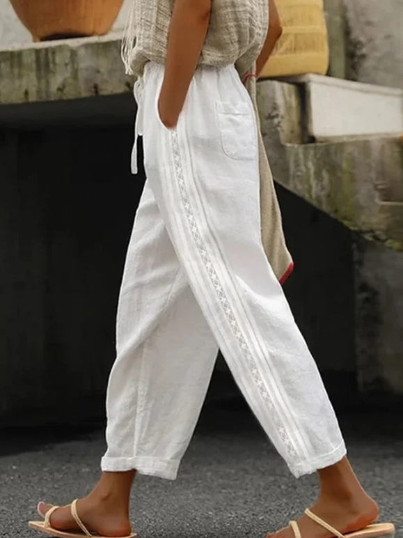 Elegante, knöchellange Baumwoll-Leinen-Hose von Andrea Serena