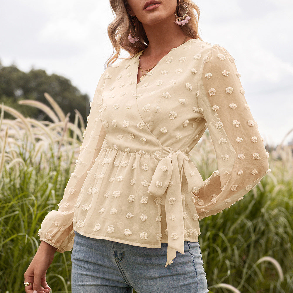 Elegante Jacquard-Bluse mit V-Ausschnitt von Andrea Serena