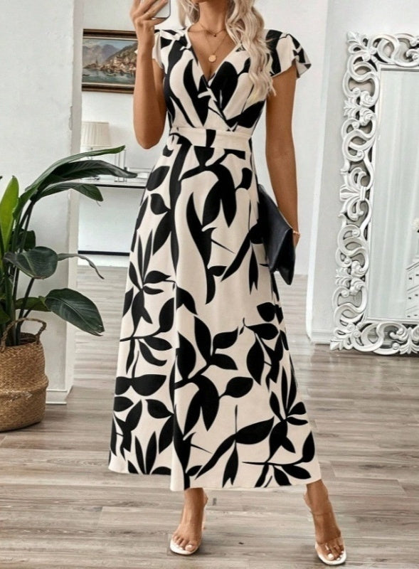 Elegantes Maxikleid mit V-Ausschnitt und Print von Andrea Serena