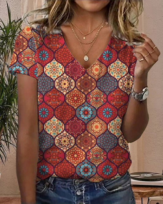 Andrea's™ | V - Hals T - Shirt Mit Retro Druck