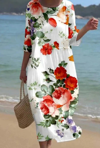 Andrea's™ | Geblümtes Kleid mit Rundhalsausschnitt