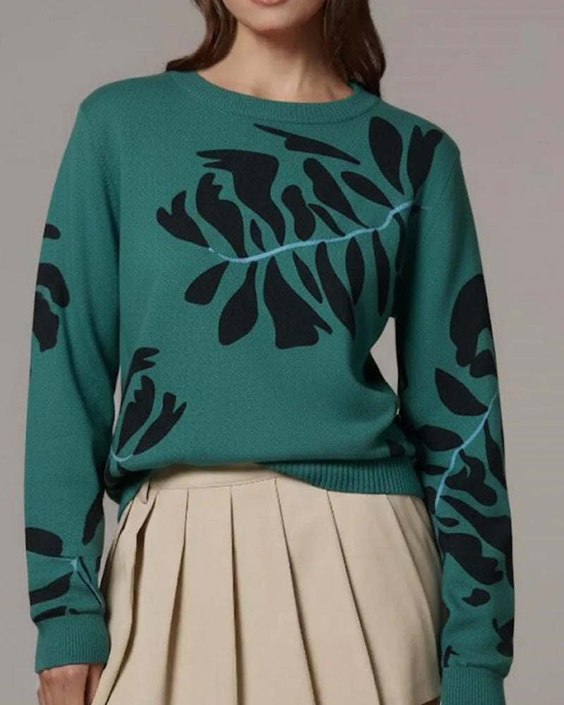 Andrea's™ | Damen Gestricktes Top Mit Farbblock-Design, Häkelstrick-Kunst, Langen Ärmeln, Rundkragen, Loser Passform, Boho Vintage Stil Und Baumwollstoff