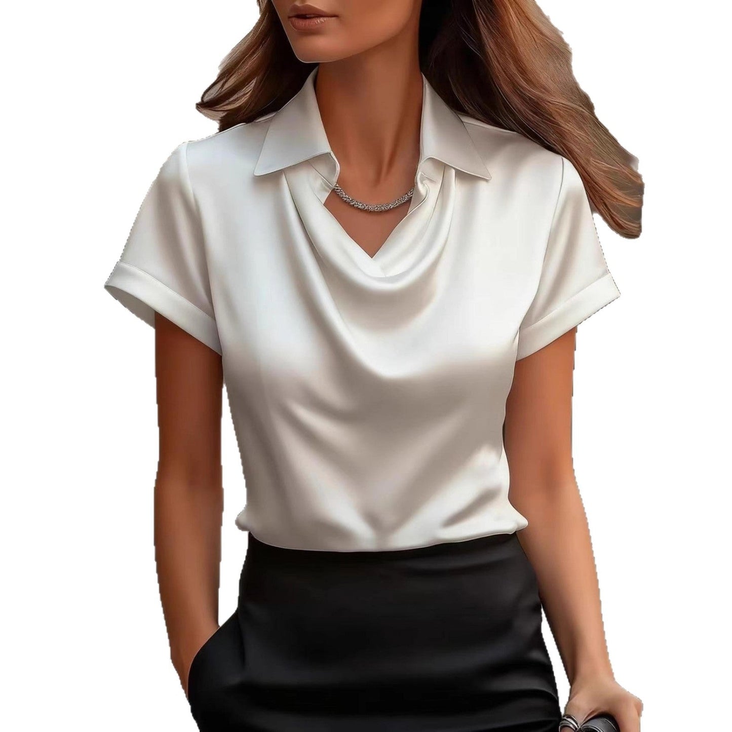 Elegante Satinbluse mit U-Boot-Ausschnitt von Andrea Serena