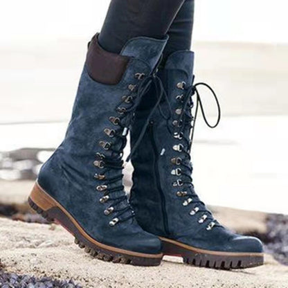Andrea's™ | Schnürstiefel in Wadenhöhe mit Profilsohle und klobigem Absatz