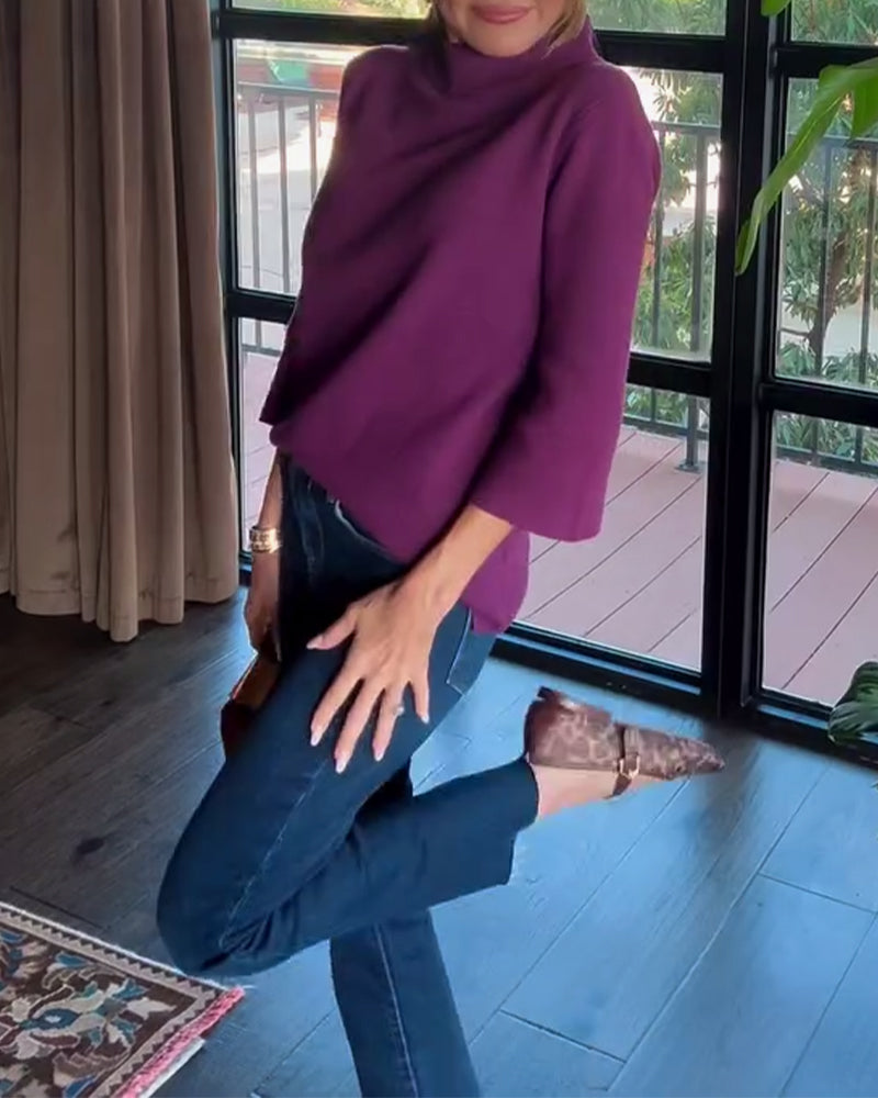 Andrea's™ | Pullover hochgeschlossen elegant Dreiviertelärmel