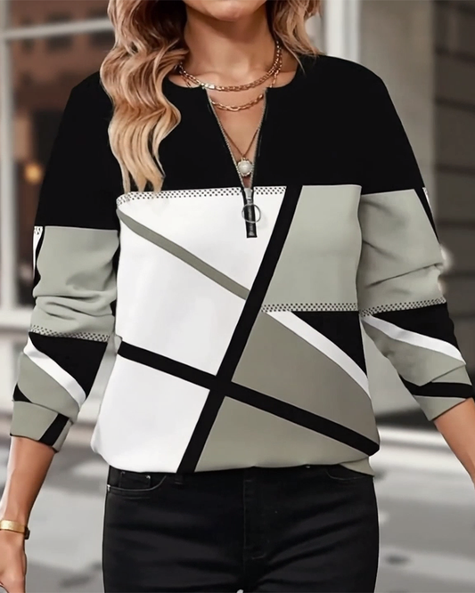 Andrea's™ | T-Shirt mit Reißverschluss und geometrischem Muster