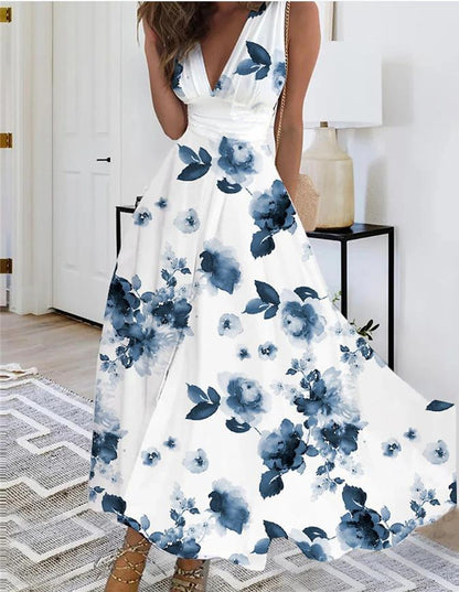 Andrea's™ | Ärmelloses Blumiges V-Ausschnitt Kleid