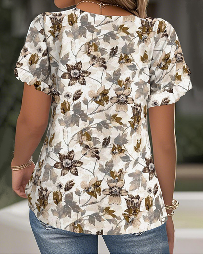 Andrea's™ | T-Shirt mit Druck Rüschenärmel vielseitig kombinierbar