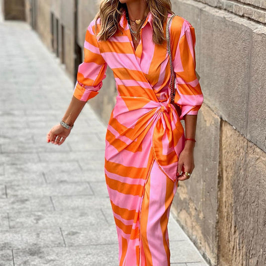 Andrea's™ | Wickel-Maxikleid im Polo-Stil mit lebendigen Farben
