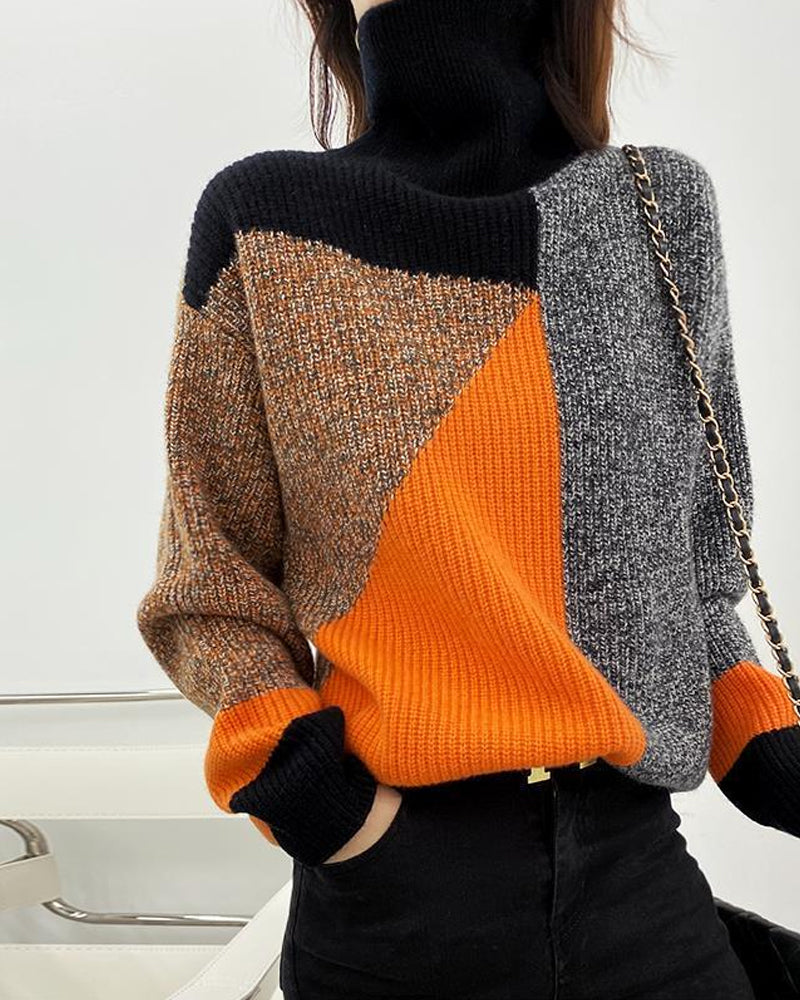 Andrea's™ | Farbblock-Pullover mit Stehkragen