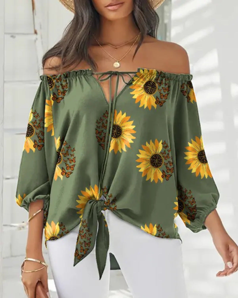Schickes schulterfreies bedrucktes Top von Andrea Serena