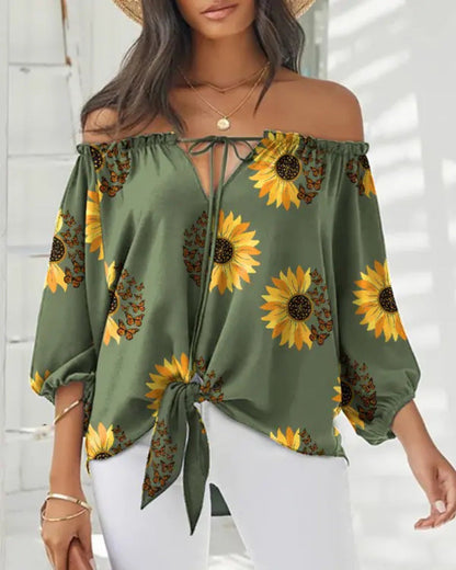 Schickes schulterfreies bedrucktes Top von Andrea Serena