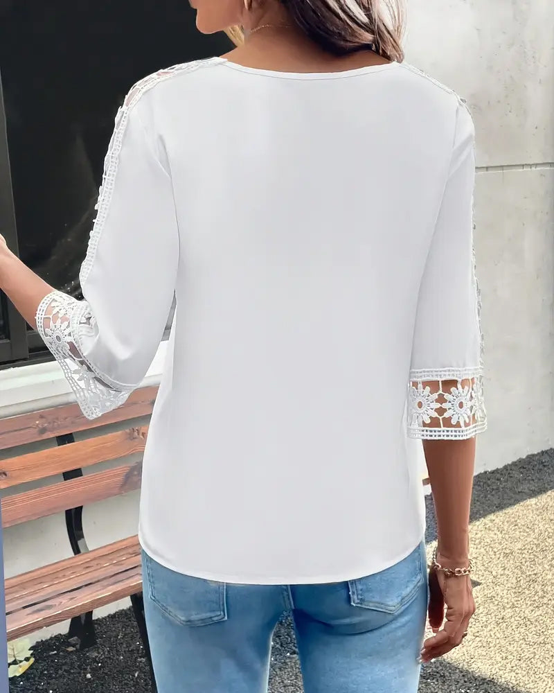 Andrea's™ | T-Shirt Einfarbig Loch Haken Patchwork