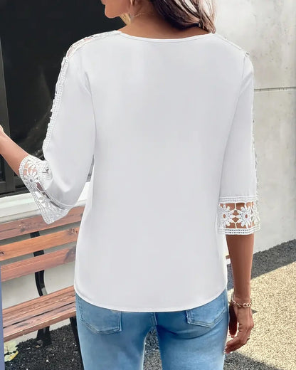 Andrea's™ | T-Shirt Einfarbig Loch Haken Patchwork