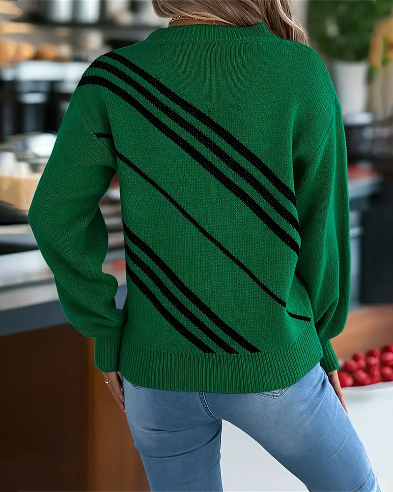 Andrea's™ | Pullover Diagonal Gestreift Rundhals