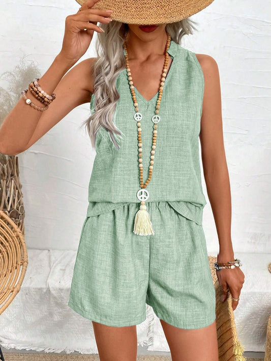 Andrea's™ | Locker geschnittenes Set aus lässiger Weste und Shorts