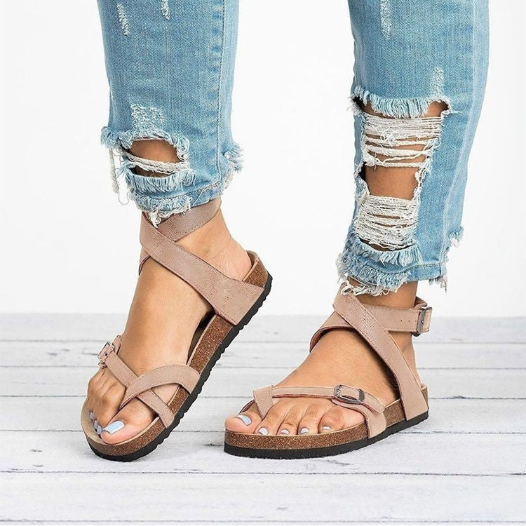 Andrea's™ | Korksandalen mit überkreuzten Riemen und verstellbaren Schnallen