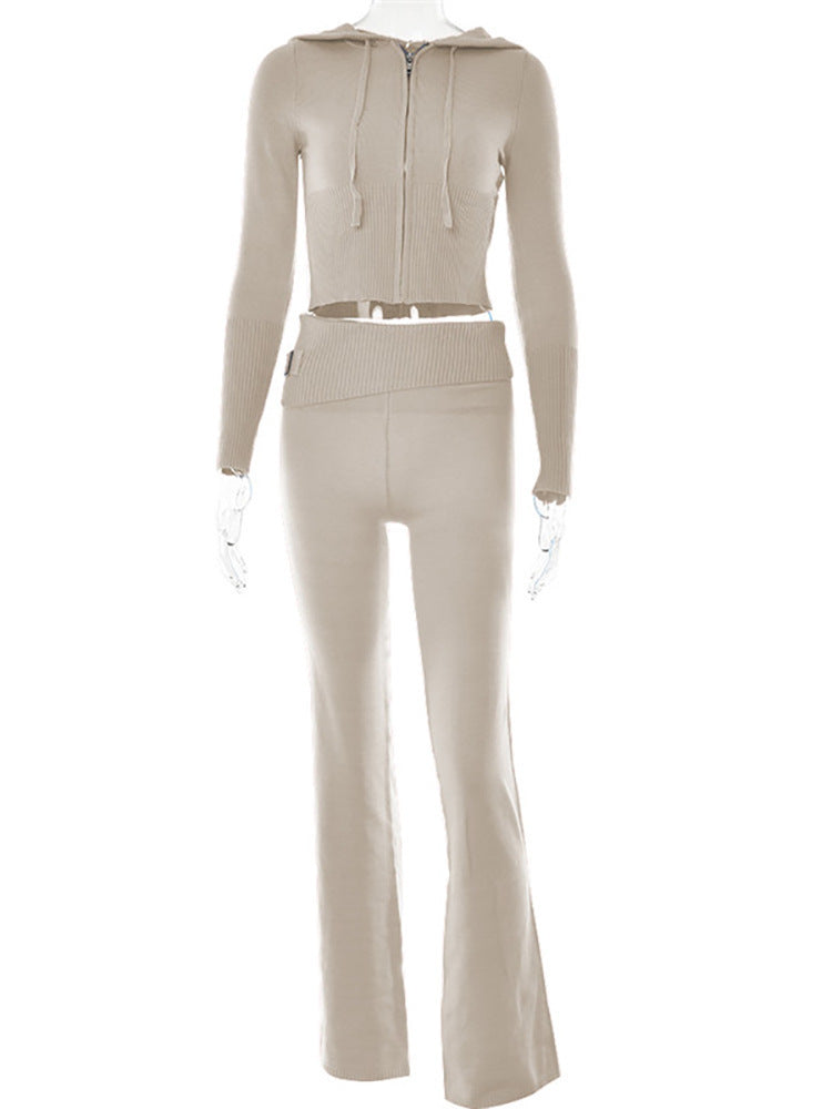 Andrea's™ | Kapuzenpullover mit langen Ärmeln und hoch taillierte lange Hose im Set
