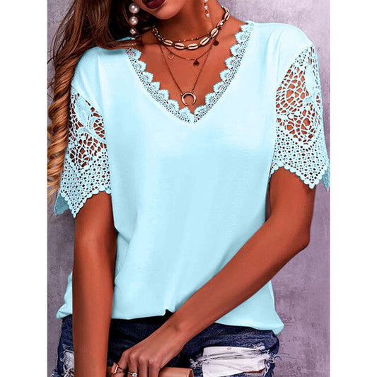 Andrea's™ | Lässig geschnittene Damen-Sommerbluse mit V-Ausschnitt und kurzen Ärmeln