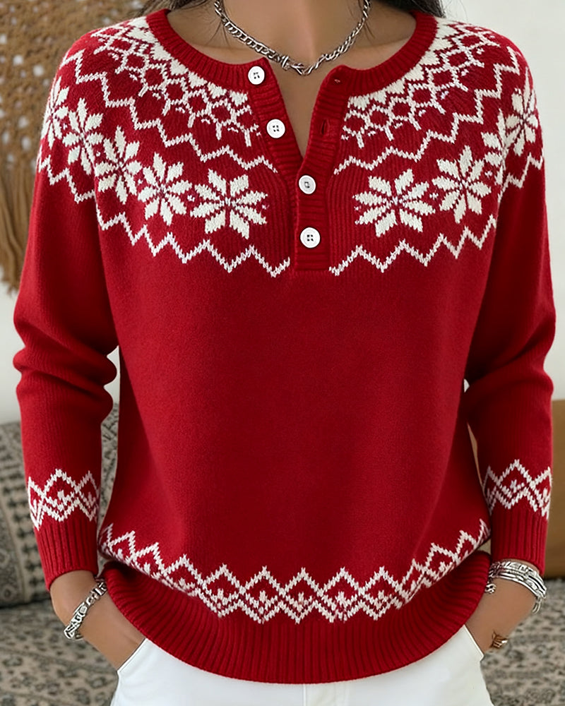 Andrea's™ | Pullover Schneeflocke Jacquard halboffen