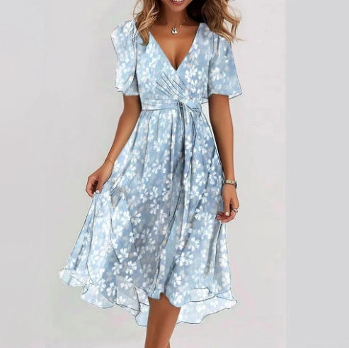 Andrea's™ | Chiffon bedruckte Kurzarm-Sommer-V-Ausschnitt-Kleider