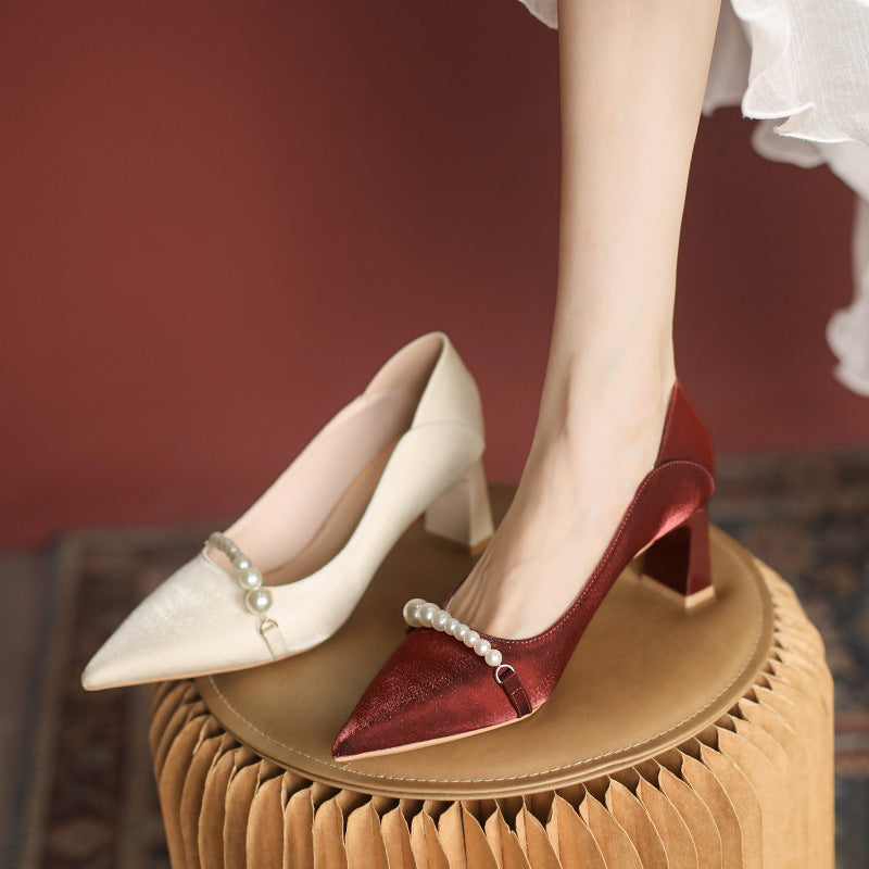 Elegant Pearl Pointed Heels by Andrea Serena