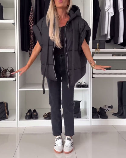 Andrea's™ | Gefütterte Jacken mit Kapuze, einfarbig, Reißverschluss und kurzen Ärmeln