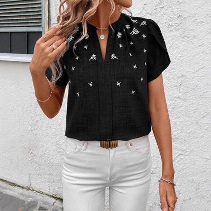 Elegante bedruckte Bluse Andrea Serena Schulterfalten-Top