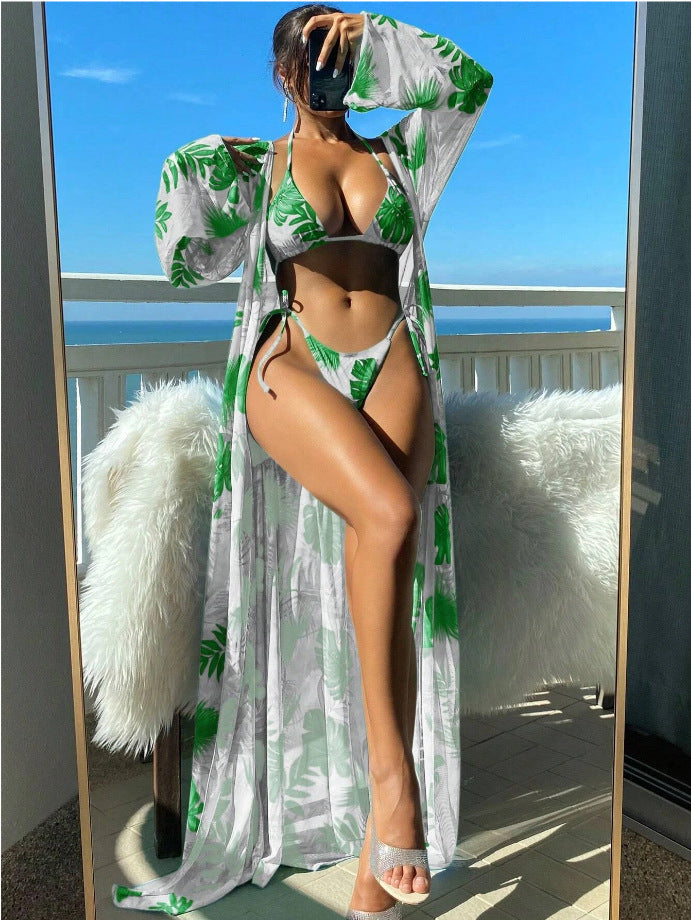 Leuchtendes Blumenmuster Andrea Serena Langarm-Bikini-Set