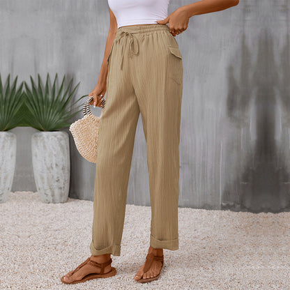 Plissierte Khaki-Geradehose von Andrea Serena