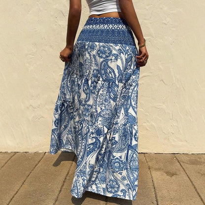 Boho-Maxirock mit blauem Print von Andrea Serena
