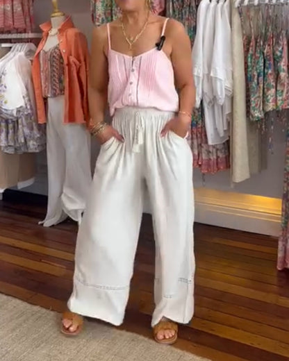 Andrea's™ | Einfarbige, bequeme Hose mit weitem Bein und Taschen