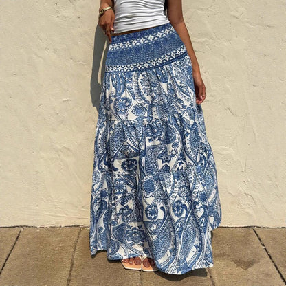 Boho-Maxirock mit blauem Print von Andrea Serena