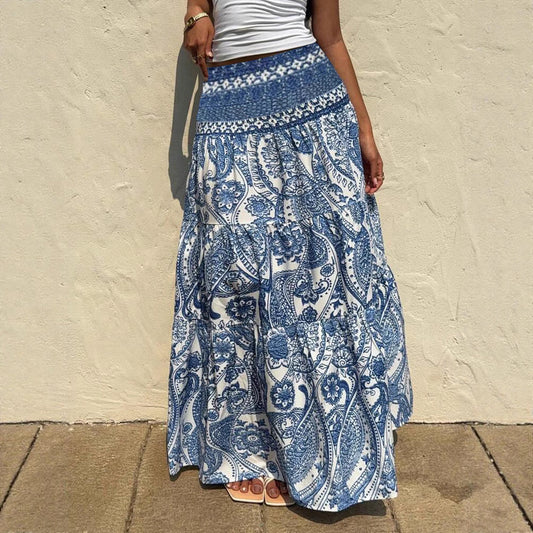 Boho-Maxirock mit blauem Print von Andrea Serena