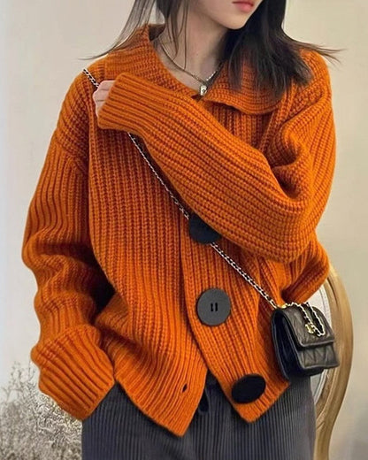 Andrea's™ | Strickjacke mit großen Knöpfen und Strickmuster