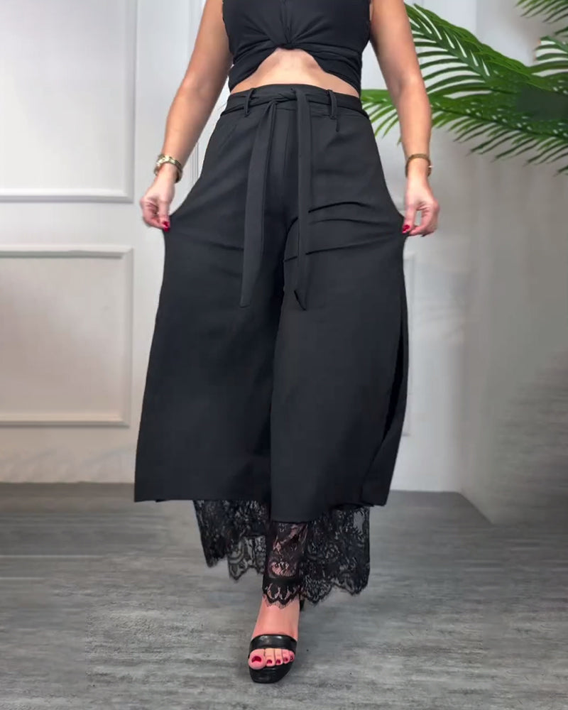 Andrea's™ | Hose Mit Spitzenbesatz Schlitz