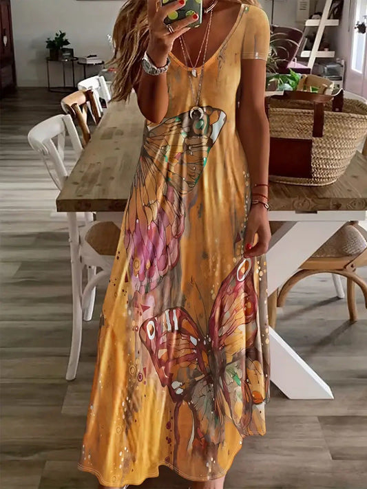 Maxikleid von Andrea Serena mit Schmetterlingsmuster im Boho-Stil
