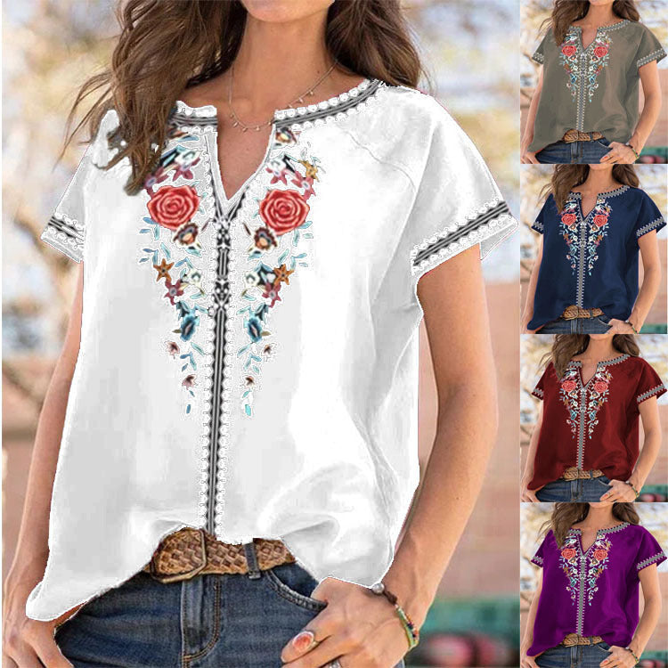 Ethnic Print Short Sleeve Top Andrea Serena