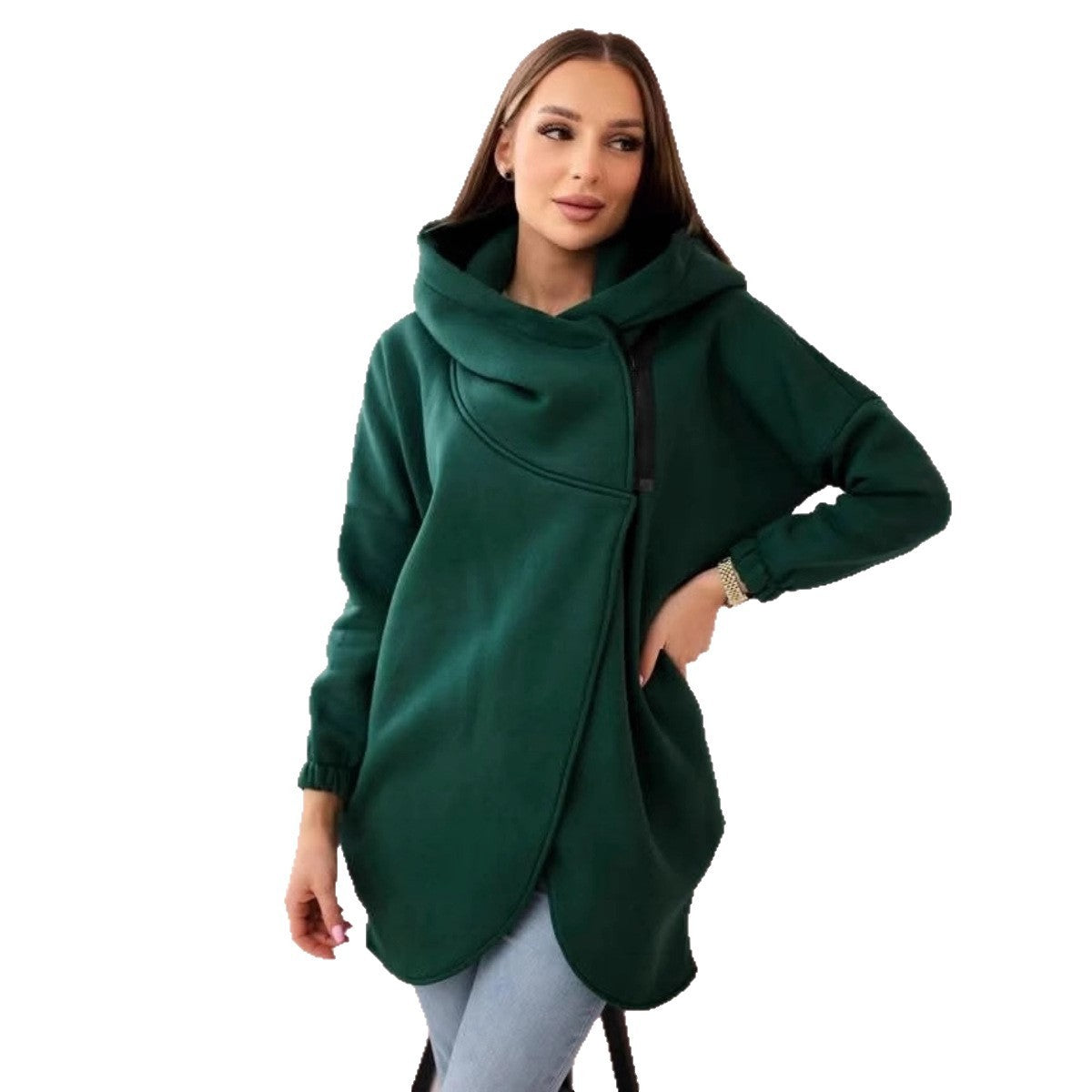 Andrea's™ | Damen-Hoodie-Mantel in Übergröße, einfarbig