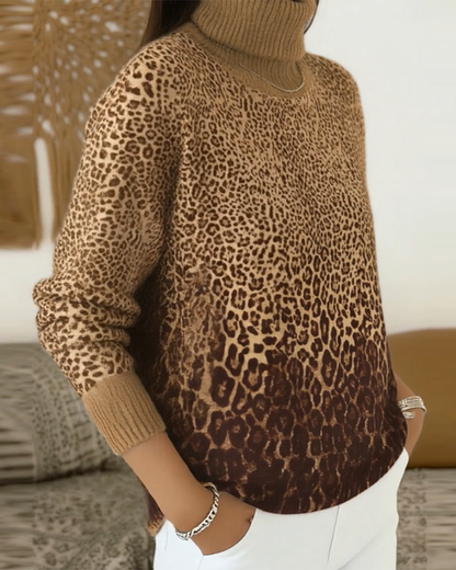 Andrea's™ | Pullover Leopardenprint casual Stehkragen