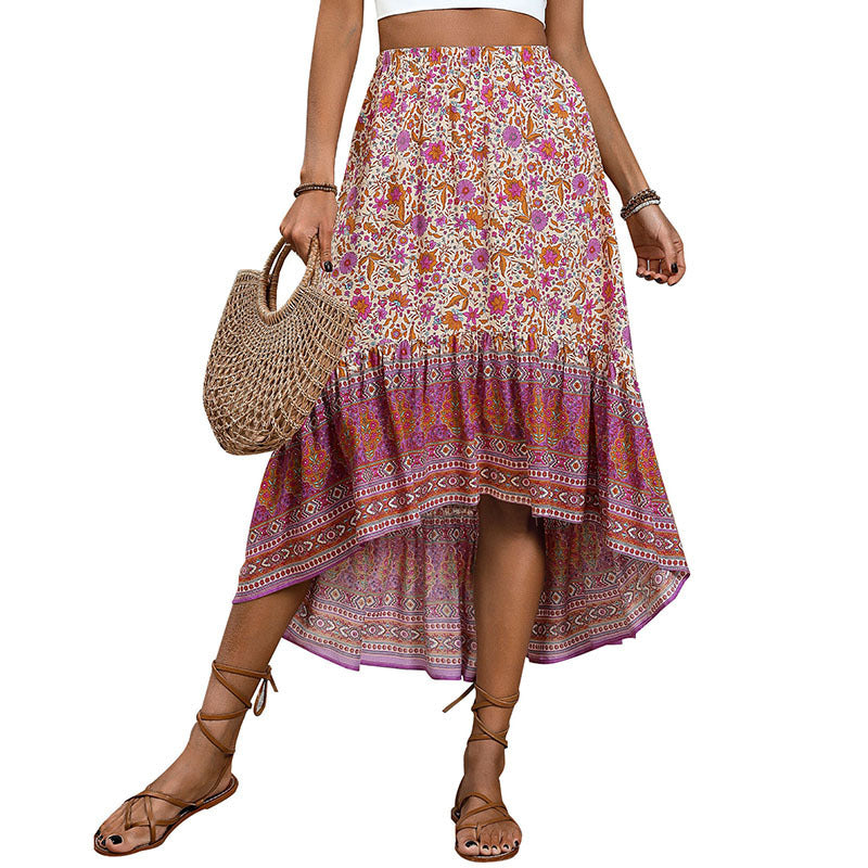 Boho-Blumenmuster Andrea Serena A-Linien-Baumwollrock
