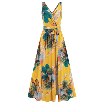 Maxikleid mit Blumenmuster und V-Ausschnitt von Andrea Serena
