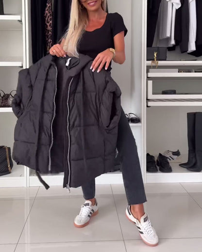 Andrea's™ | Gefütterte Jacken mit Kapuze, einfarbig, Reißverschluss und kurzen Ärmeln