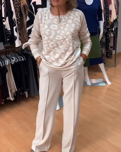 Andrea's™ | Pullover Leopardenmuster Farbblockung