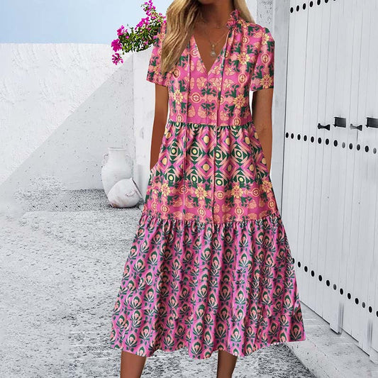 Vibrant Printed Andrea Serena Summer Midi Dress