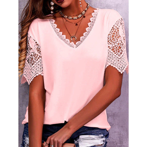 Andrea's™ | Lässig geschnittene Damen-Sommerbluse mit V-Ausschnitt und kurzen Ärmeln