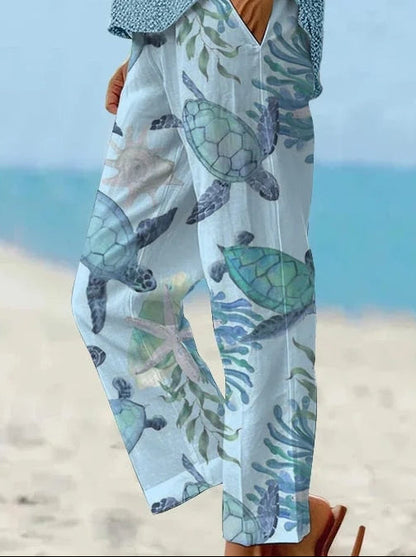 Andrea Serena Cropped Pants mit Meeresschildkrötenmuster