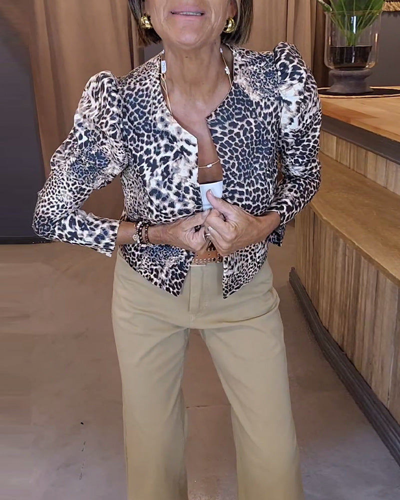 Andrea's™ | Freizeitjacke mit Puffärmeln und Leopardenmuster