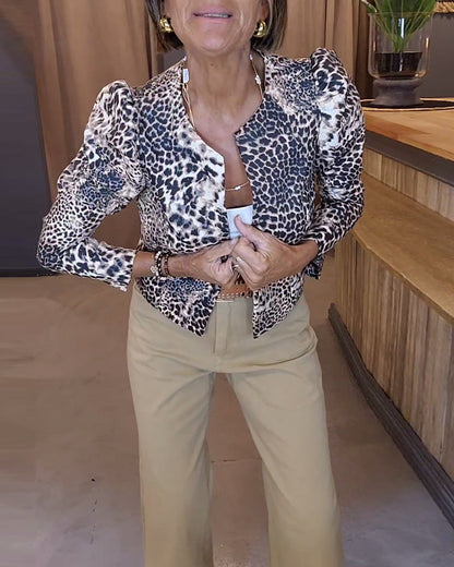 Andrea's™ | Freizeitjacke mit Puffärmeln und Leopardenmuster