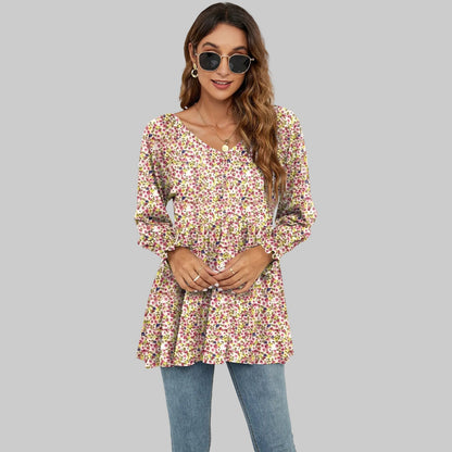 Bluse mit Blumenmuster, Puffärmeln und V-Ausschnitt von Andrea Serena